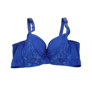 Blue Floral Lace Convertible Adjustable Underwire Push Up Bra Size 44